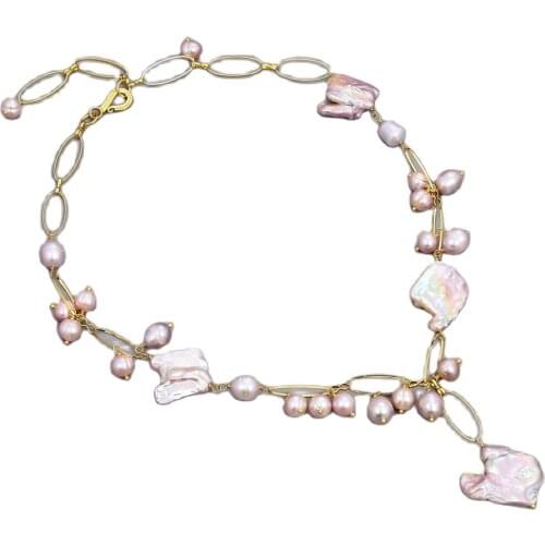 GG Jewelry 21" Purple Lavender Pearl Coin Keshi Pearl Necklace