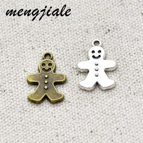 30pcs Alloy Metal Gingerbread Man Cookies Charms Christmas Series Pendants For DIY Jewelry Accessories Making 19*13mm