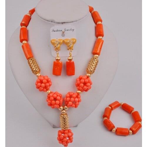 Latest African Coral Jewelry Set Nigerian Wedding Coral Beads Bridal Jewelry Sets 12-R-02