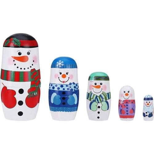 5 Layers Russian Dolls Matryoshka Cartoon Snowman Wooden Toys Nesting Doll Handicraft Children Gifts Candy Box Christmas Decor