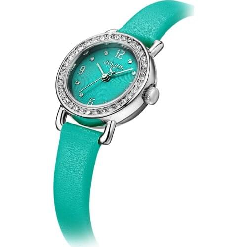 New Fashion Lady Womens Watch Japan Quartz Hours Simple Leather Bracelet Rhinestone Clock Girls Birthday Gift Julius 1029