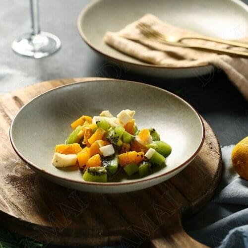 Retro Ceramic Plates Dining Table Main Course Living Room Desktop Fruit Salad Plate Restaurant Serving Tray Kitchen Tableware