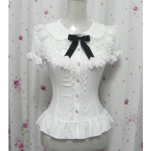 Palace sweet lolita shirt peter pan collar vintage lace victorian shirt puff sleeve slim gothic lolita top princess loli cosplay