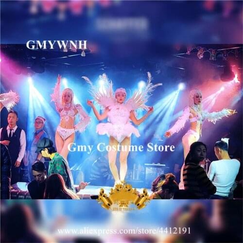 EC71Sexy women stage wears bodysuit singer feather dresses party club models pole dance costumes bar outfits clothing show bra