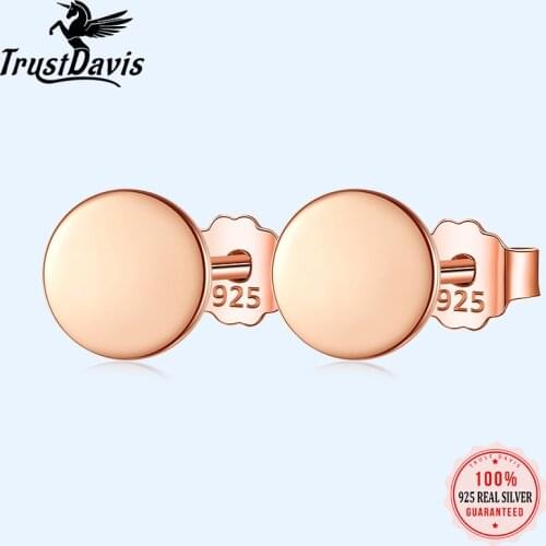 Trustdavis Real 925 Sterling Silver Fashion Sweet Geometric Round Stud Earrings For Women Wedding Party Birthday Gift DA1703