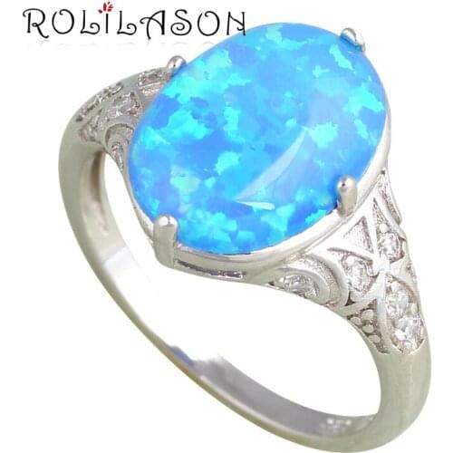 Stamped silver plated Jewelry Wholesale & Retail Oval design Blue Fire Opal Jewelry Ring USA Sz #6.5#7#8#8.5#9 OR688