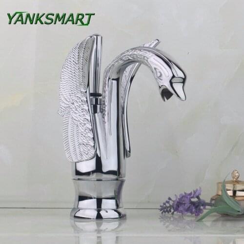 YANKSMART Durable Solid Brass Bathroom Faucet Basin Faucet Single Hole Gorgeous Swan Mixer Taps