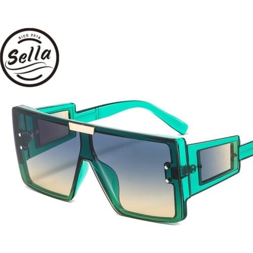 Sella New Men Women Oversized Square Sunglasses 2021 Trending Brand Designer Gradient Lens Wide Legs Steampunk Sun Glasses UV400