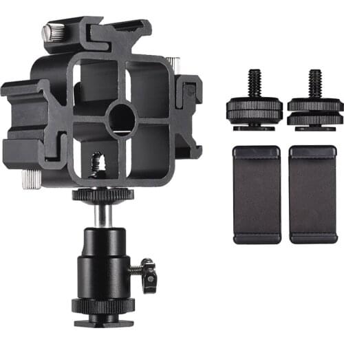 Triple Cold Shoe Mount Flash Speedlite Bracket Photography Umbrella Holder for Smartphone Flash LED Video Light