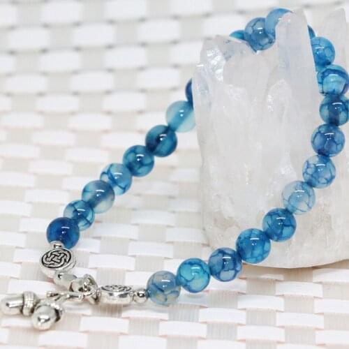 Unique high grade blue natural popcorn agat onyx stone carnelian round stone beads 6mm fashion women bracelet 7.5inchB1978