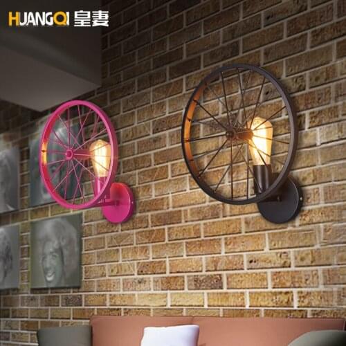 Vintage wall loft personalized Restaurant Bar American country iron lantern with light industrial wheels