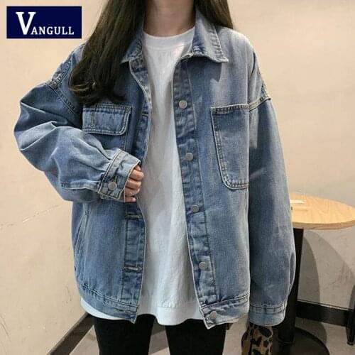 Vangull Fashion Jean Jacket Women Plus Size Denim Coat Spring Fall New Korean Design Single Breasted Solid Pocket Denim Jacket