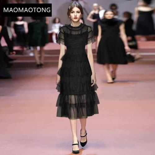 Womens Clothing Fashion Designer Runway Dress Summer Women Dress Short Sleeve Mesh Cascading Ruffle Elegant Dresses
