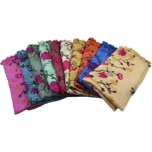 Women flower embroider Hijab scarf shawls cotton fashion Floral muslim tassel Muffler wraps long scarves 180*90cm 10pcs/lot