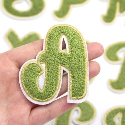 1Pcs Green Letter Patch Towel Embroidery Patches For Clothes Iron On Patches Hotfix Applique DIY Jeans Stripe Clothing Stickers