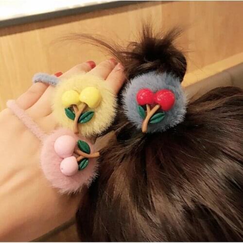 120pcs/lot DIY Simple Multi Plush Cherry Chuzzle Deluxe Rubber Bands Elasticity Hair Bands Styling Tools Accessories HA1490
