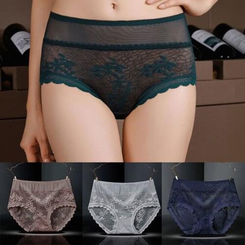 13 Colors/L-XXL Large Size Sexy Transparent Jacquard Lace Underwear Female Hollow High Waist Breathable Buttocks Ultra-thin New