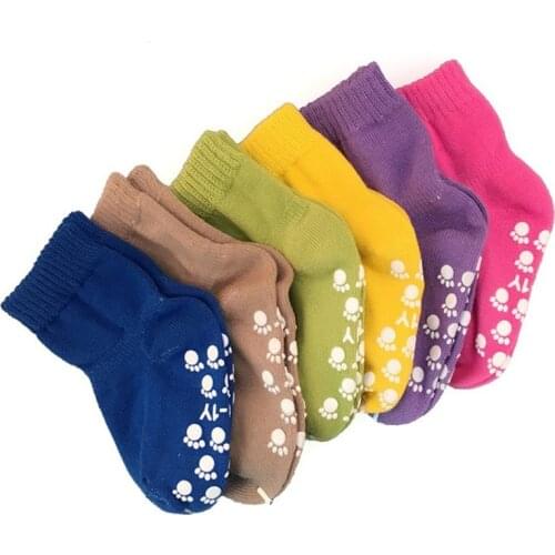 2 Pair Baby Boys Girls Cotton Non Slip Socks with Grips Kids Cute Candy Color Seamless Floor Socks Silicone Dots Anti-skid Sox