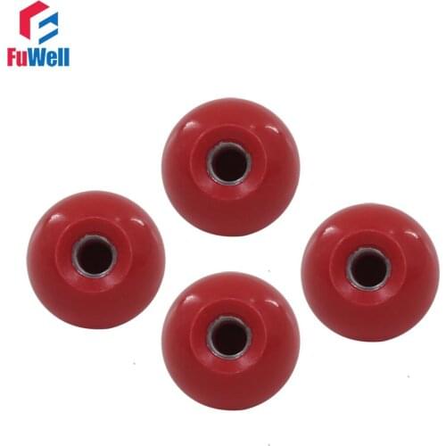 4pcs M12 x 40mm Ball Knob Iron Insert 12mm Thread 40mm Ball Diameter Bakelite Red Ball Lever Knob for Machine Tool Replacement