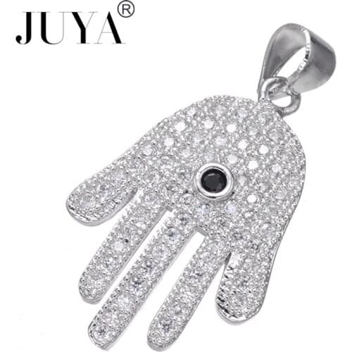 5pcs fatima hand charm Pendants breloque gold rose gold copper zircon black eye hamsa hand charms for handmade jewelry