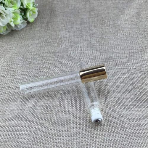 8ML 8CC Clear Glass Roll on Bottles Gold color Cap, Essential Oil Bottle, Perfume Packing Bottle, Empty Glass Vial, 50pcs/Lot
