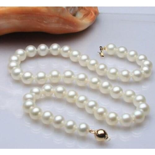 A>ss144 2019 genuine AAA9-10mm white cultured pearl necklace 17"/585