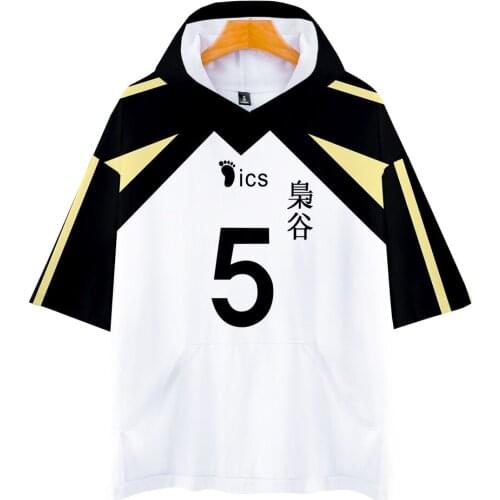 Anime Haikyuu Cosplay Costume Fukurodani Academy Volleyball Team Akaashi Keiji Bokuto Koutarou Short Sleeve Hooded T Shirt Men
