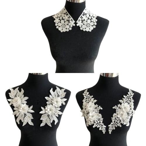 White Flowers Polyester Hollow ABS pearl Lace Baby Hair Band Application 3D Rhinestone DIY Dress Embroidered Fabric Accessories