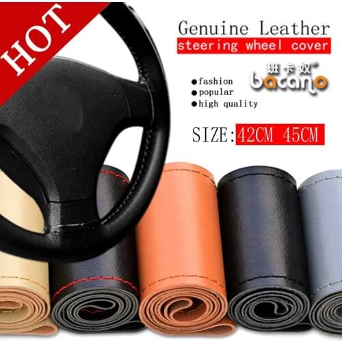 Free shipping Car Truck Steering Wheel Cover Genuine Cowhide Leather DIY Hand Sewing Diameter 42cm 45cm Wholsale Gifts BACANO