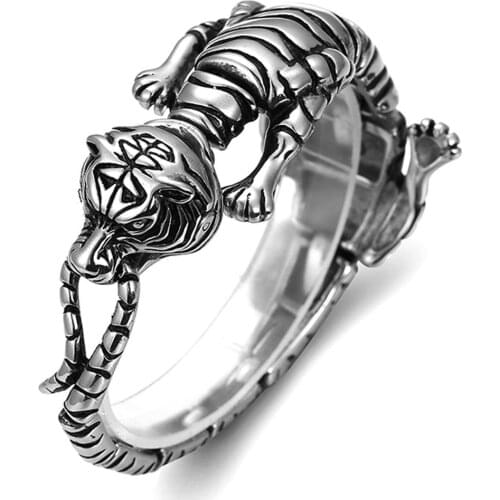 Top Design 316L Stainless Steel Punk Tiger Shape Mens Boys Bracelet Cuff Bangle Biker Jewelry 8.26" Xmas Gift