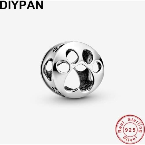 925 Sterling Silver Openwork Paw Print Charm Fit Orignal Pandora Charm Bracelet Silver 925 Charm Beads Women Jewelry Berloque