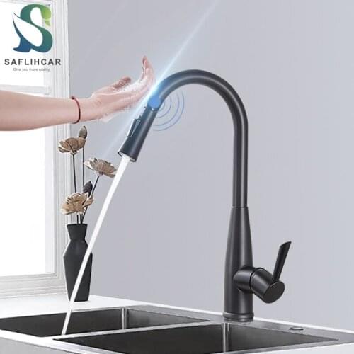 Black Smart Touch Kitchen Faucet Mixer Tap Inductive Touch Control Faucet Hot and Cold Water Kitchen Vanity Sink Faucet