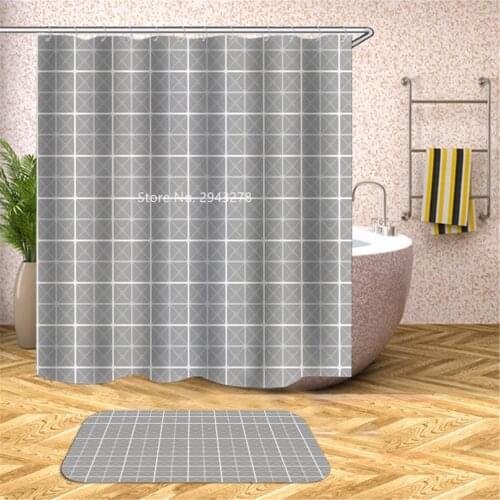 Colored Lattice Square Pattern Waterproof and Mildewproof Washable Simple Shower Curtain with Hook Home Bathroom Decoration