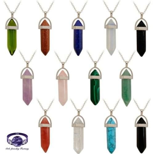 DIY Natural Stone Lapis Lazuli Opal Pendulum Reiki Chakra Choker Hexagonal Column Hexagon Pendant Necklace Fashion Jewelry Gifts