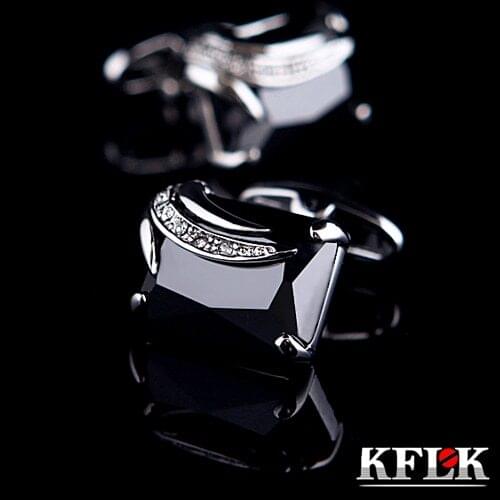 KFLK Luxury shirt cufflinks for mens Gifts Brand cuff buttons Black cuff links Crystal High Quality abotoaduras Jewelry