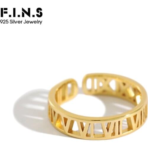 F.I.N.S 2019 New Design 925 Silver Concise Roman Numerals Finger Rings Adjustable Hollow Gold Rings for Womens Jewelry