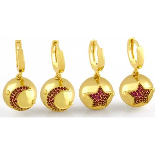 FLOLA Star And Moon Dangle Earrings For Women CZ Micro Pave Ball Drop Earrings Charms Cute Huggie Wholesale Jewelry Gifts ersw31