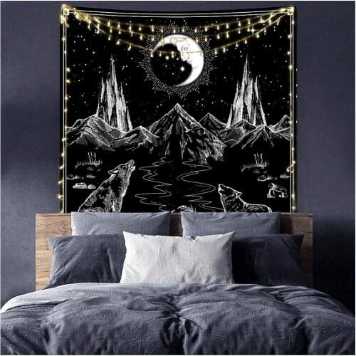 Moon wolf tapestry mandala sun tapiz decorativo wall hanging blanket galaxia drom decor carpet