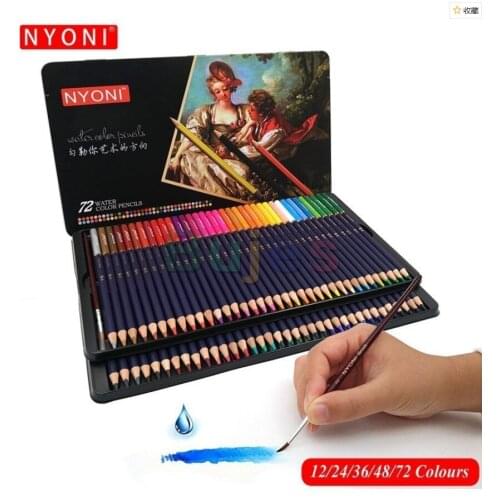 NYONI Premium Soft Core Watercolor Pencil 12/24/36/48/72 color Professional Water Soluble Colored Pencils for Art Supplies