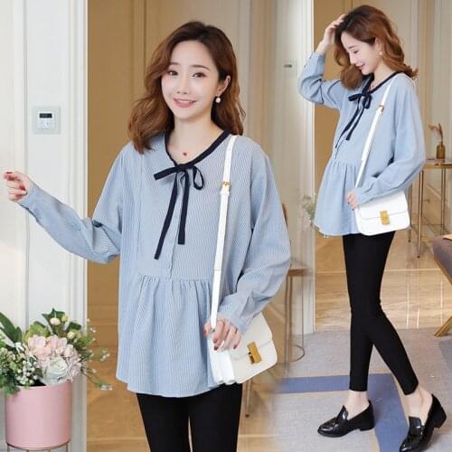 Korean Fashion Maternity Blouses Pregnancy Tops Loose Long Sleeve Shirts Maternity Clothes for Pregnant Women Maternity Tops