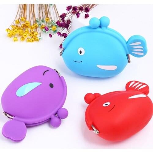2019 Coin Purse Cute Kawaii Cartoon Fish Animal Pouch Women Girls Small Wallet Soft Silicone Bluetooth earphone Bag Kid Gift
