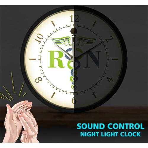 Medicine Doctor Medical Insignia Exclusive Sound Control Wall Clock Caduceus Medical Watch Registered Nurse RN Nursing Light