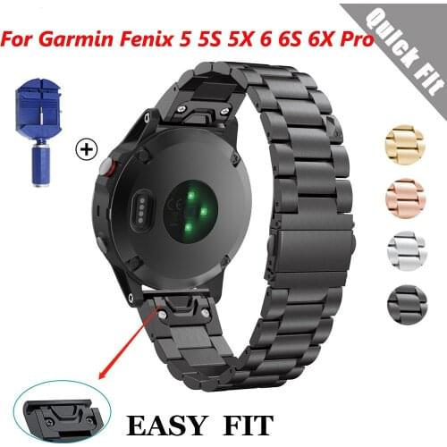 26 22 20MM Watchband Wrist Metal Straps For Garmin Fenix 6S 6X 6 Pro 5X 5 5S 3HR Easyfit Quick Release Stainless Steel Bracelet