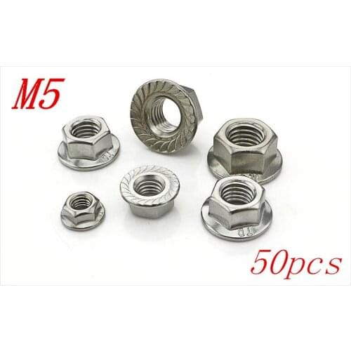Metric M5 304 Stainless Steel Hex Head Flange Nuts 50pcs/Lot Free Shipping
