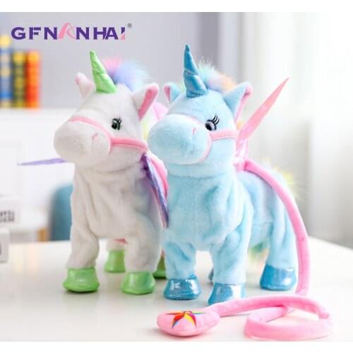 35cm Lovely Electric Walking Unicorn Plush Toy Soft Stuffed Animal Electronic Unicorn Doll Sing the Song for Baby Birthday Gifts