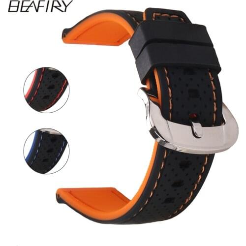 BEAFIRY Soft Silicone Watch Band Strap 20 22 24mm Waterproof Watchband black