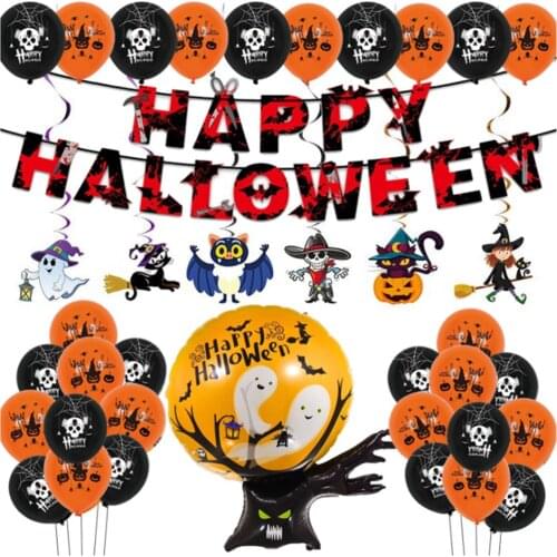 Halloween Pumpkin Ghost Balloons Halloween Decorations Spider Foil Printed Latex Balloon Set Inflatable Toys