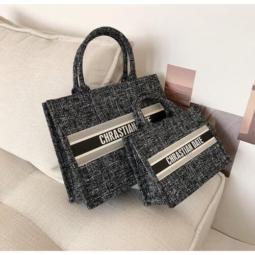 2021 Summer New Fashion Texture Canvas Portable Net Red Large Capacity Western Style Shoulder Tote Women Designer Shopping Bag