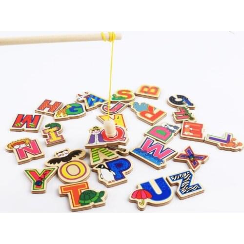 New Cute Wooden Cartoon letters animals Magnetic Fishing Game & Jigsaw Puzzle Board Fridge sticker Children Toy