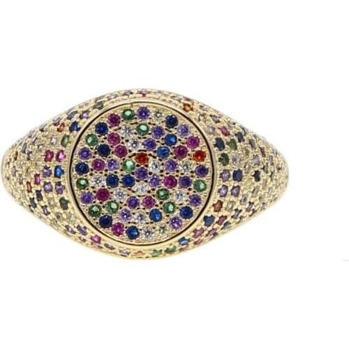 New Fashion women Christmas Gifts lucky rings with Micro Paved colorful CZ oval shape gold color delicate rainbow finger ring